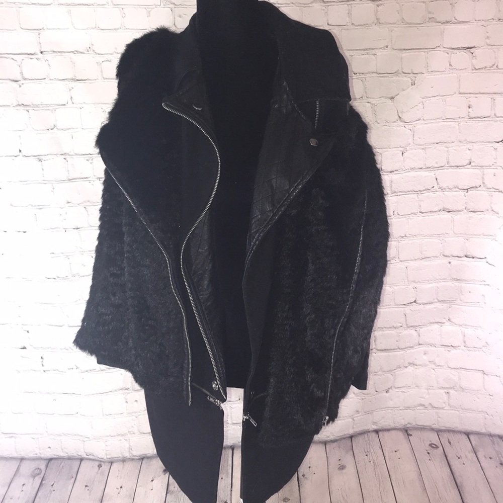 Warehouse leather and faux fur jacket